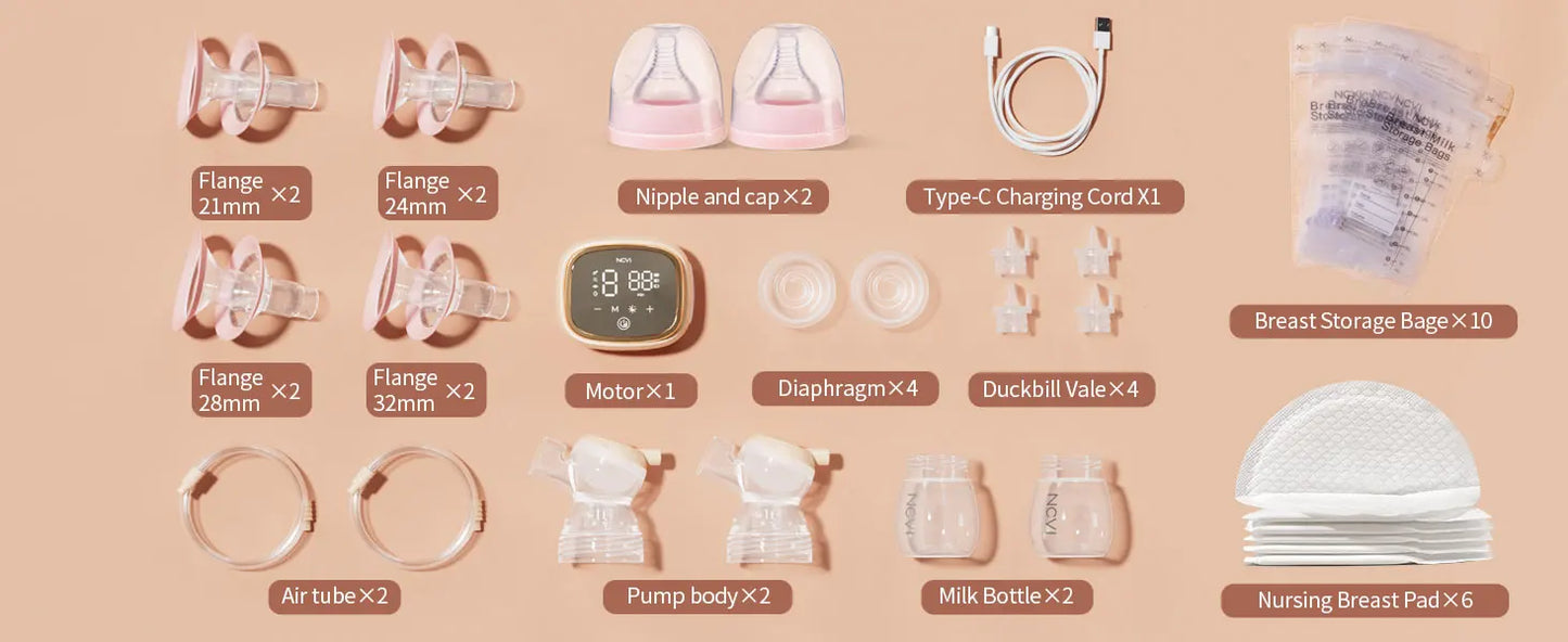 NCVI Double Electric Breast Pump, Portable Breast Pump Electric with 4 Modes 9 Levels,LED Display, 10pcs Breastmilk Storage Bags