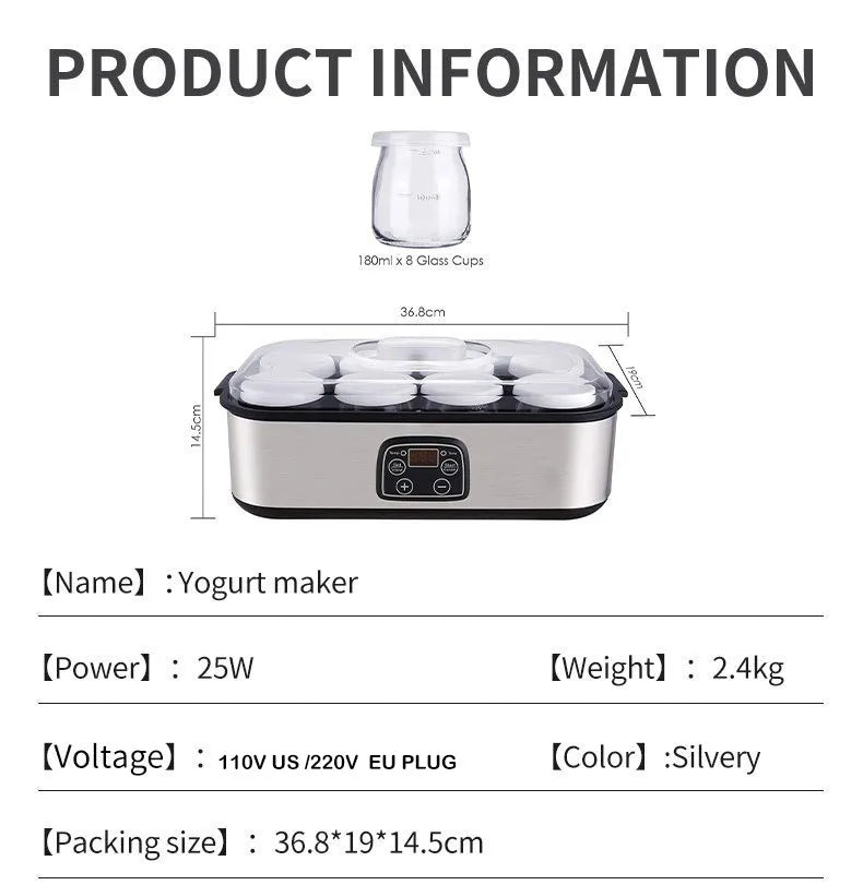 Automatic Yogurt Machine Treats Homemade Yogurt Professional Ice Cream Pudding Maker with 8 Yogurt Jar 110V /220V