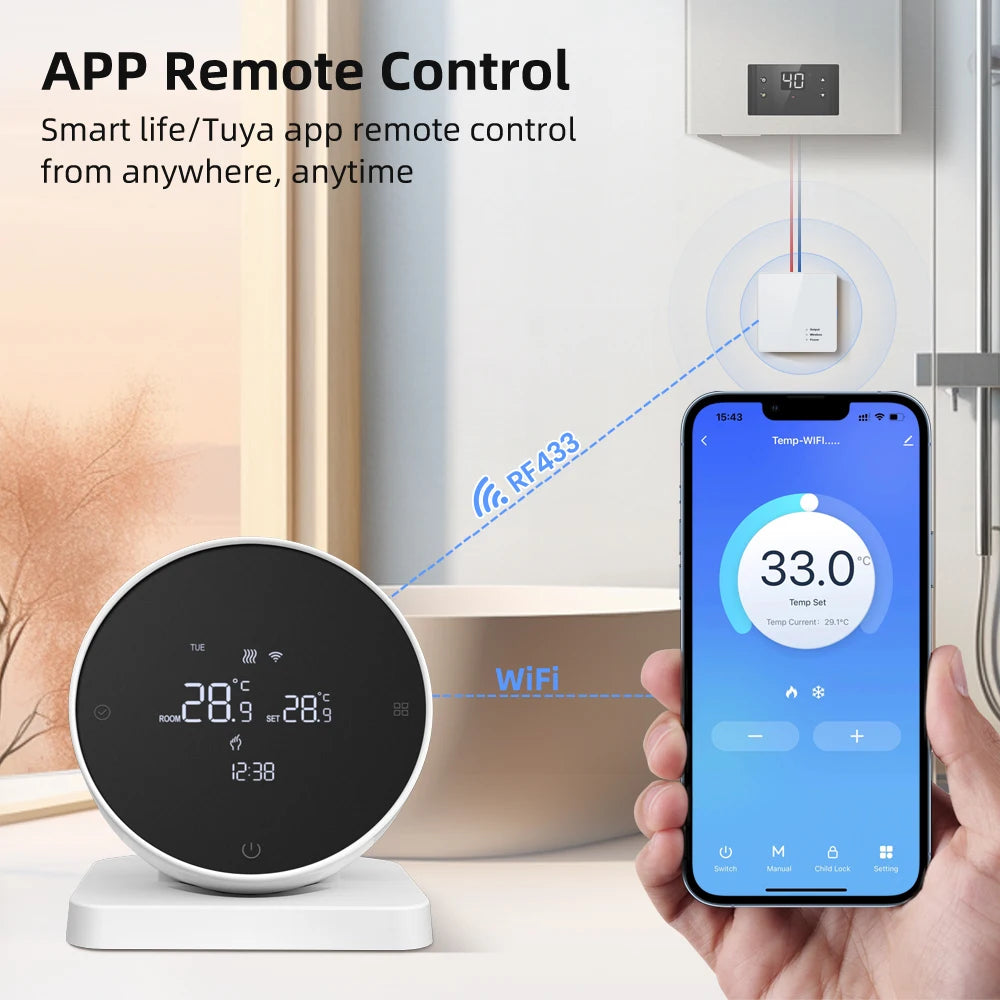 AVATTO WiFi Smart Thermostat,RF Wireless Temperature Controller for Gas Boiler Water Heating,Works with Tuya Alexa Google Home