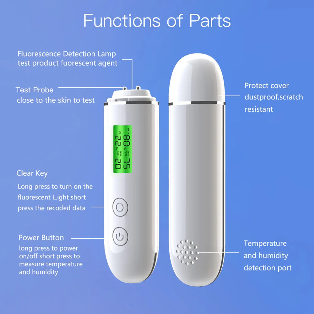 LCD Digital Skin Detector Pen Face Skin Tester Skin Smart Water Oil Fluorescent Content Facial Moisture Analyzer Skin Care Tools