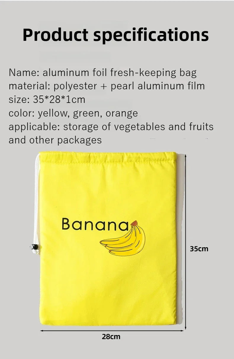 Insulated Fresh-Keeper Bag Reusable Drawstring Closure Storage Organizer for Bananas Lettuce & Vegetables Plant Fiber