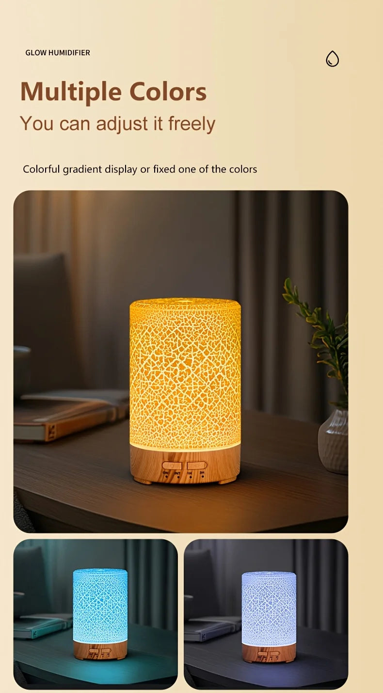 150ml Crack Design Essential Oil Diffuser with 7 Color LED USB Ultrasonic Air Humidifier for Living Room Office