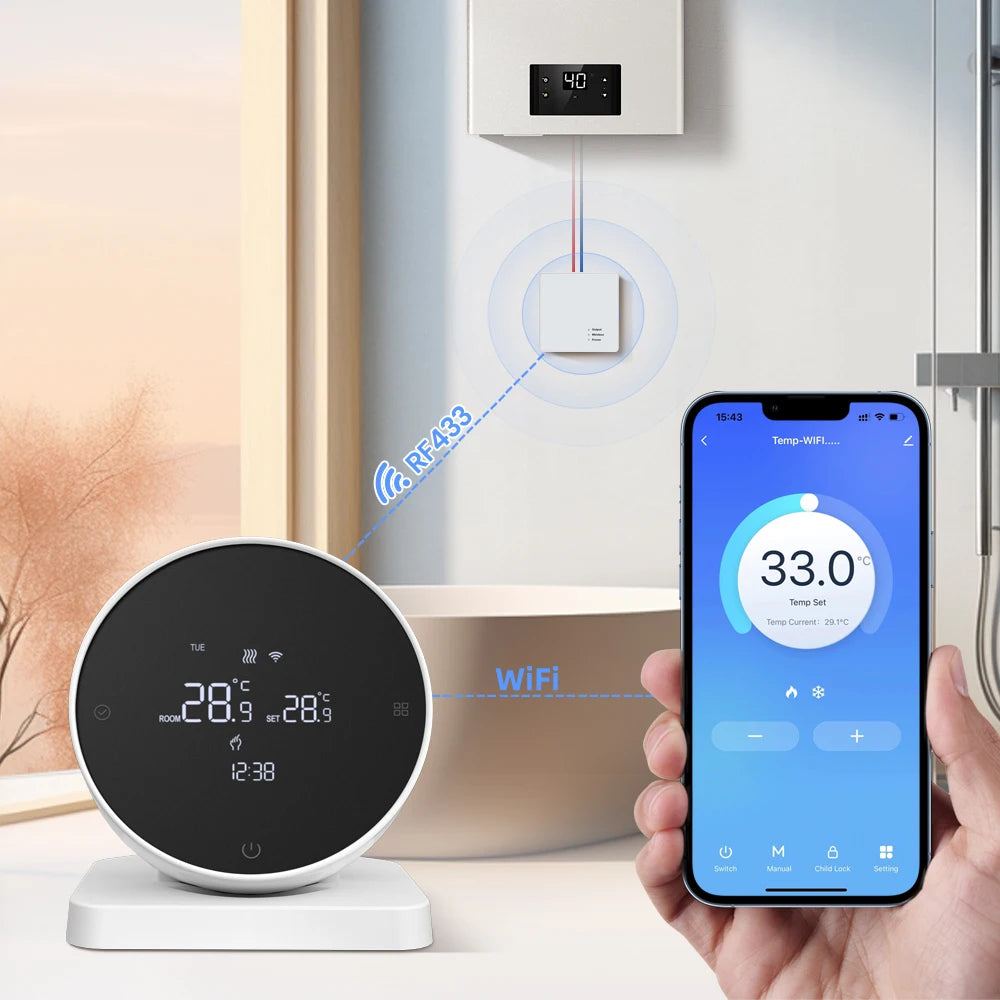 AVATTO WiFi Smart Thermostat,RF Wireless Temperature Controller for Gas Boiler Water Heating,Works with Tuya Alexa Google Home