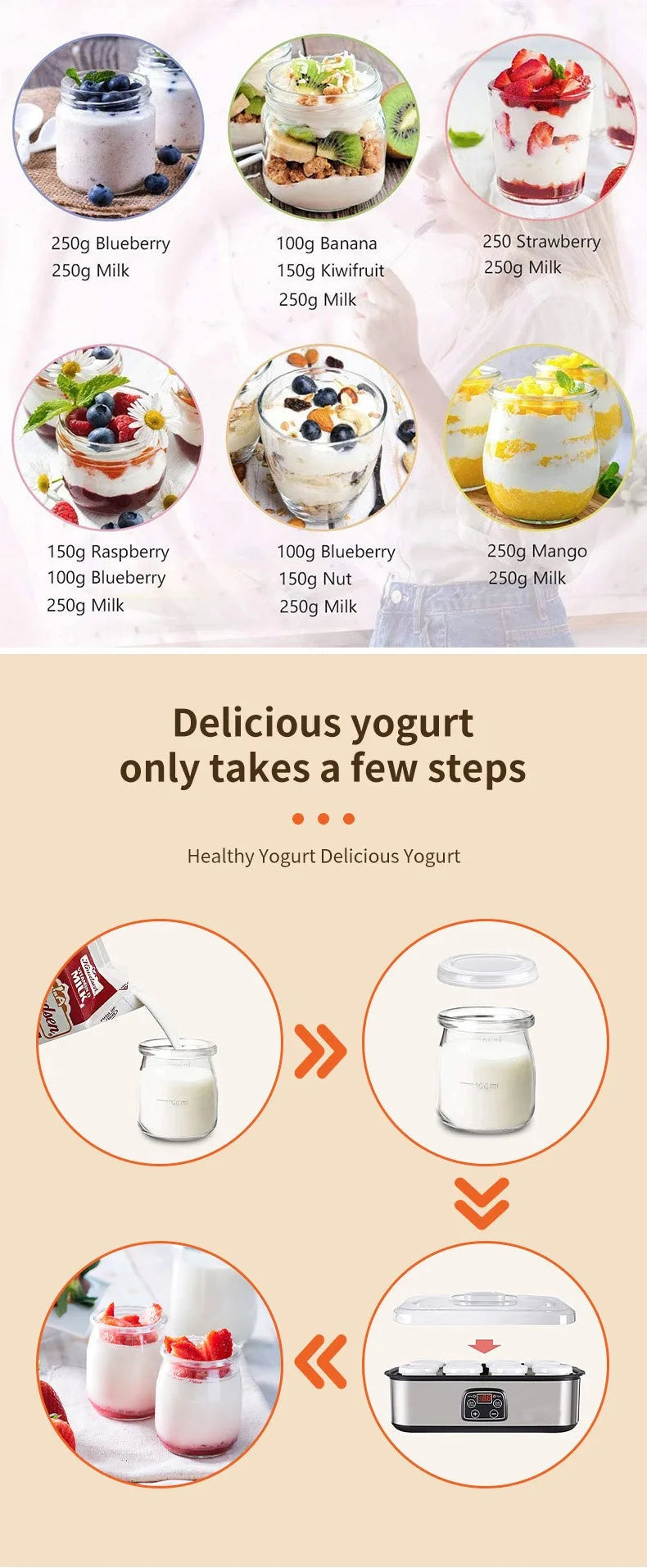 Automatic Yogurt Machine Treats Homemade Yogurt Professional Ice Cream Pudding Maker with 8 Yogurt Jar 110V /220V