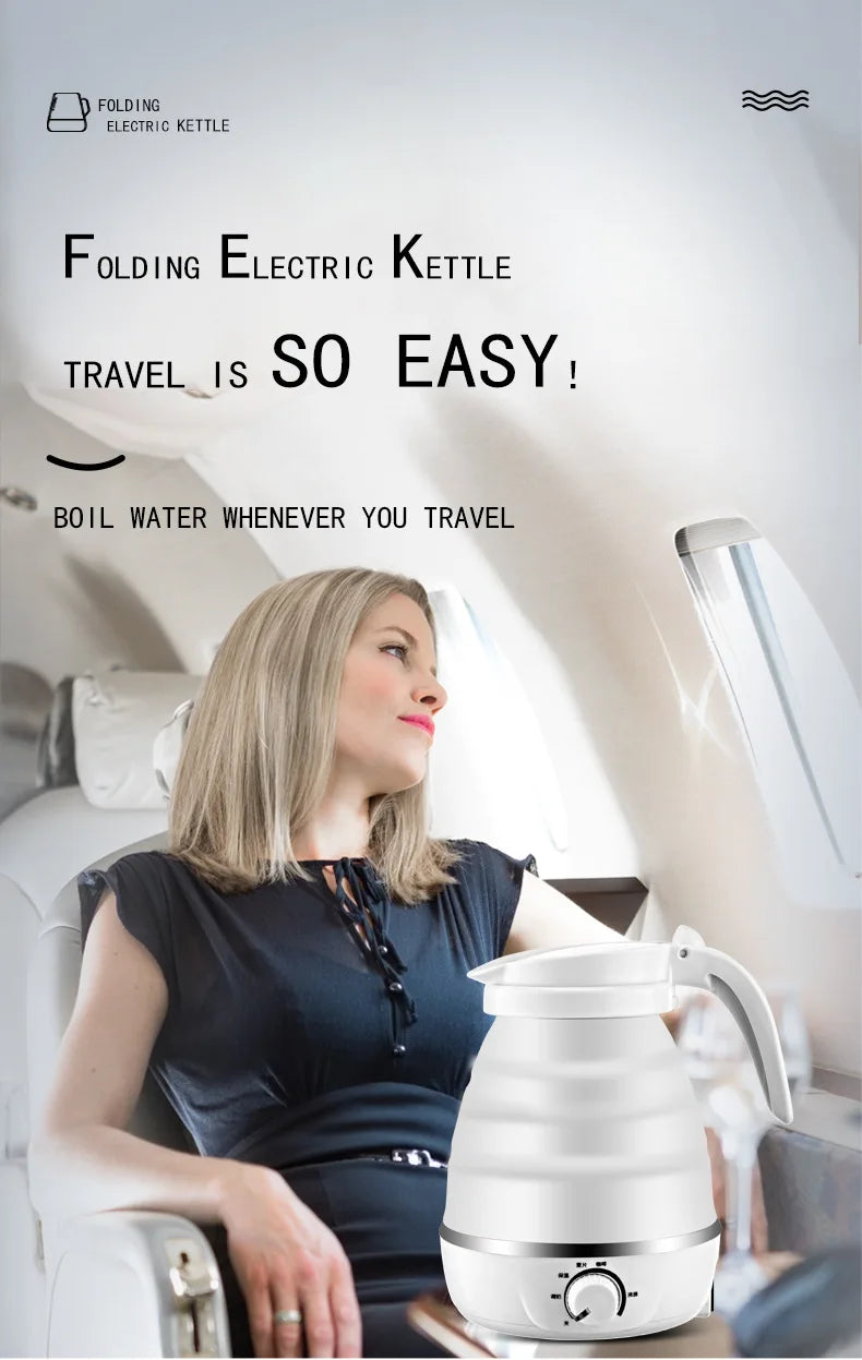 Mini Portable Fold Electric Kettle Thermostat Silicone Stainless Steel