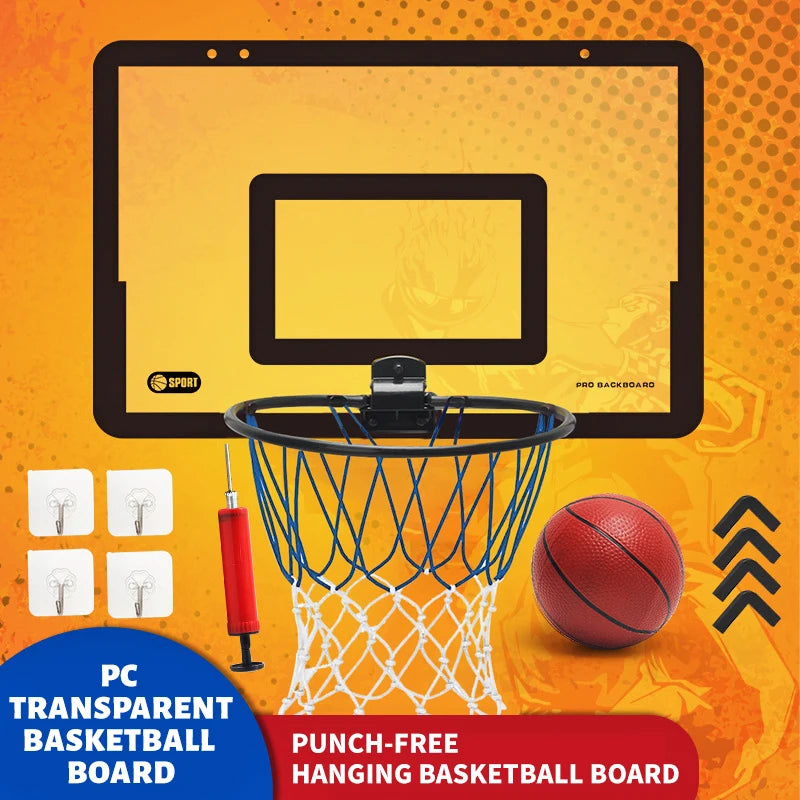 Children's Home Sports Basketball Set with Wall Bracket Non-Perforated Plastic Basketball Frame for Ages 3-12
