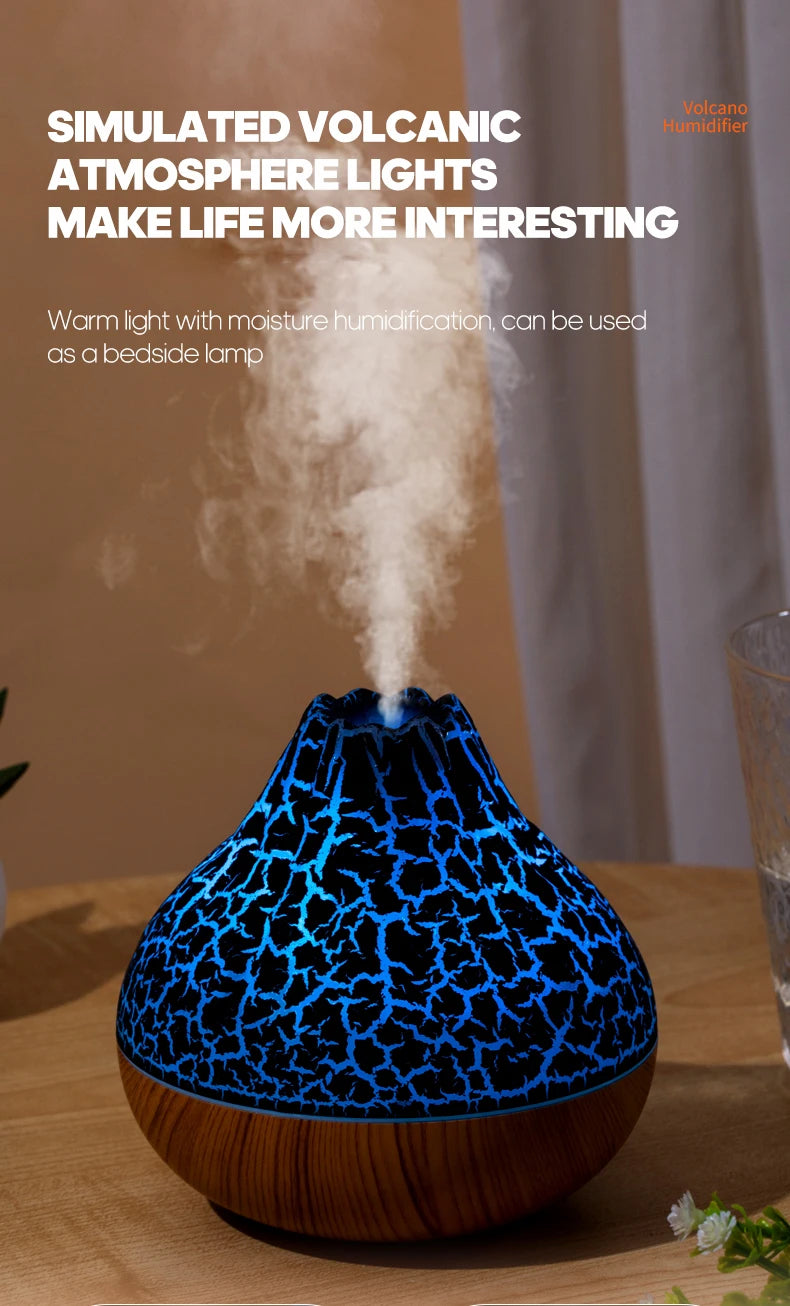 300ml Volcano USB Humidifier Desktop Air Mist Diffuser with 7-Color Night Light Ultrasonic Water Purifier Freshener with Quiet Operation