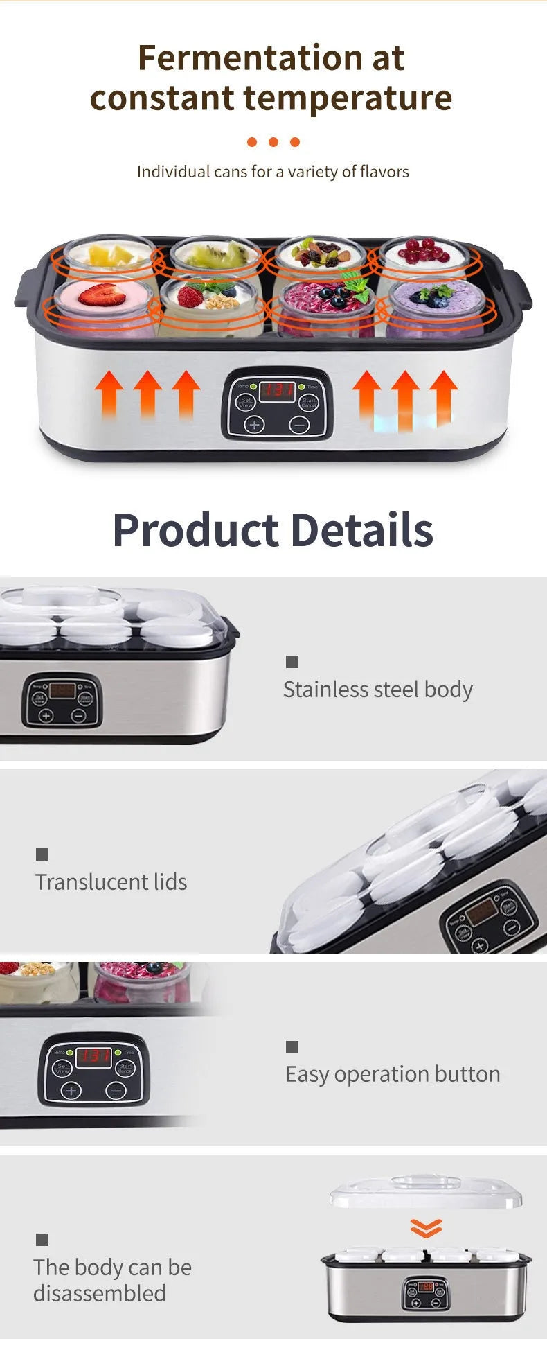 Automatic Yogurt Machine Treats Homemade Yogurt Professional Ice Cream Pudding Maker with 8 Yogurt Jar 110V /220V