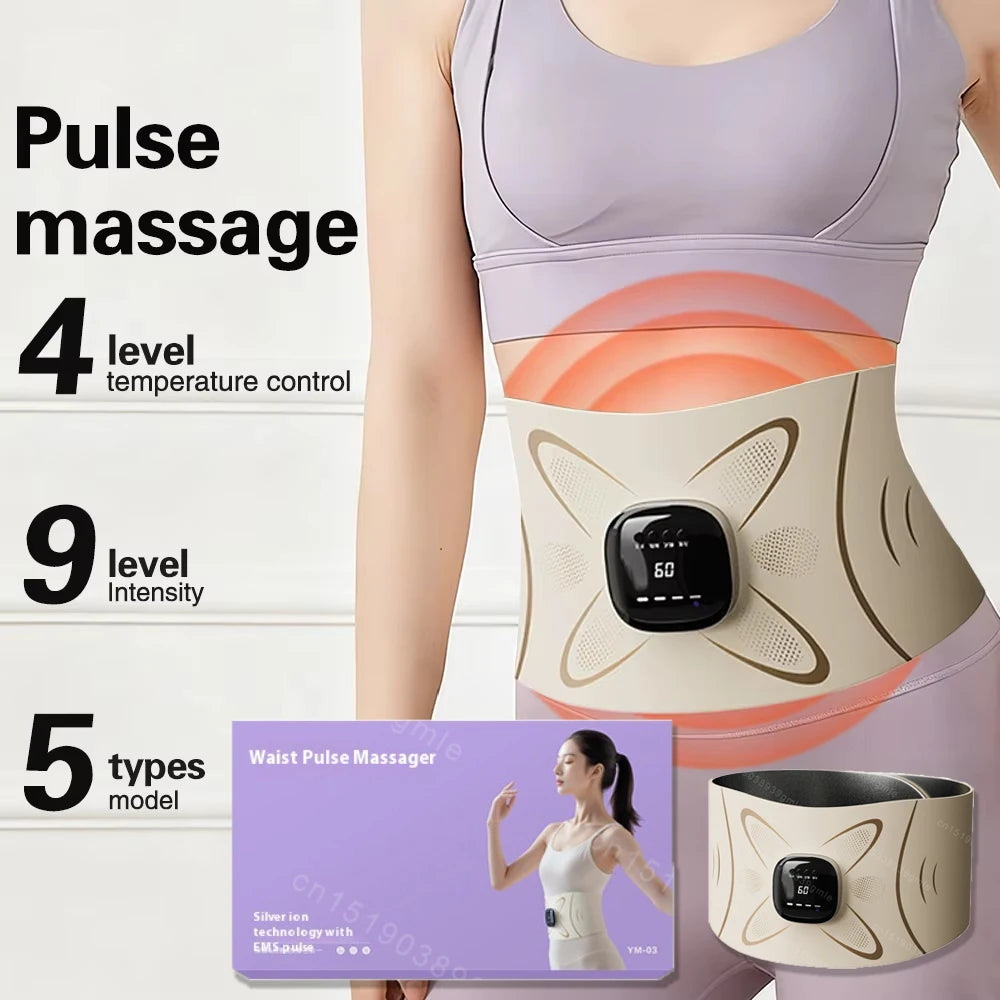 EMS Microcurrent Heating Massager Belt Pulse Body Sculptor Waist Relaxation Device with Warmth for Home Use
