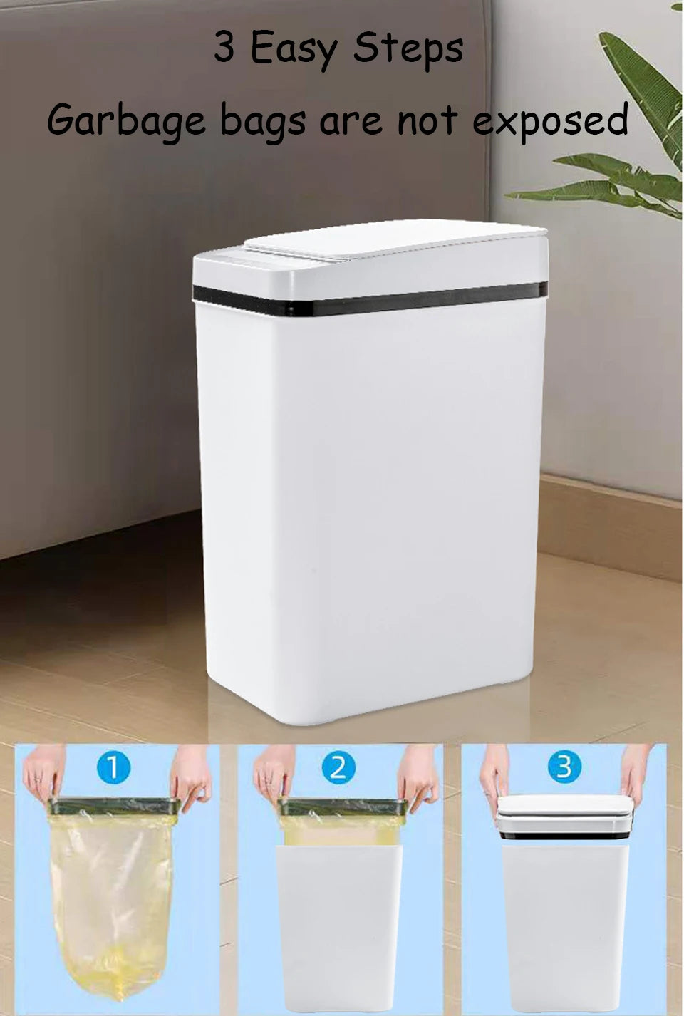 Bathroom Touchless Trash,12L Motion Sensor