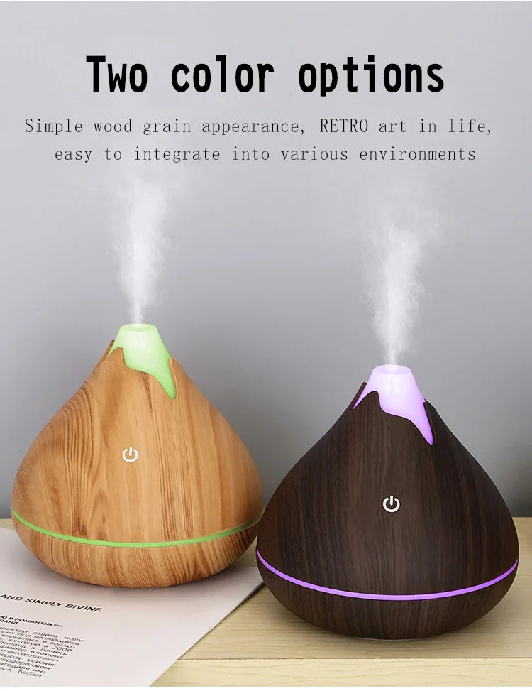 Aromatherapy Essential Oil Diffuser 350ML Wood Grain Remote Control Ultrasonic Air Humidifier Cool with 7 Color LED Light