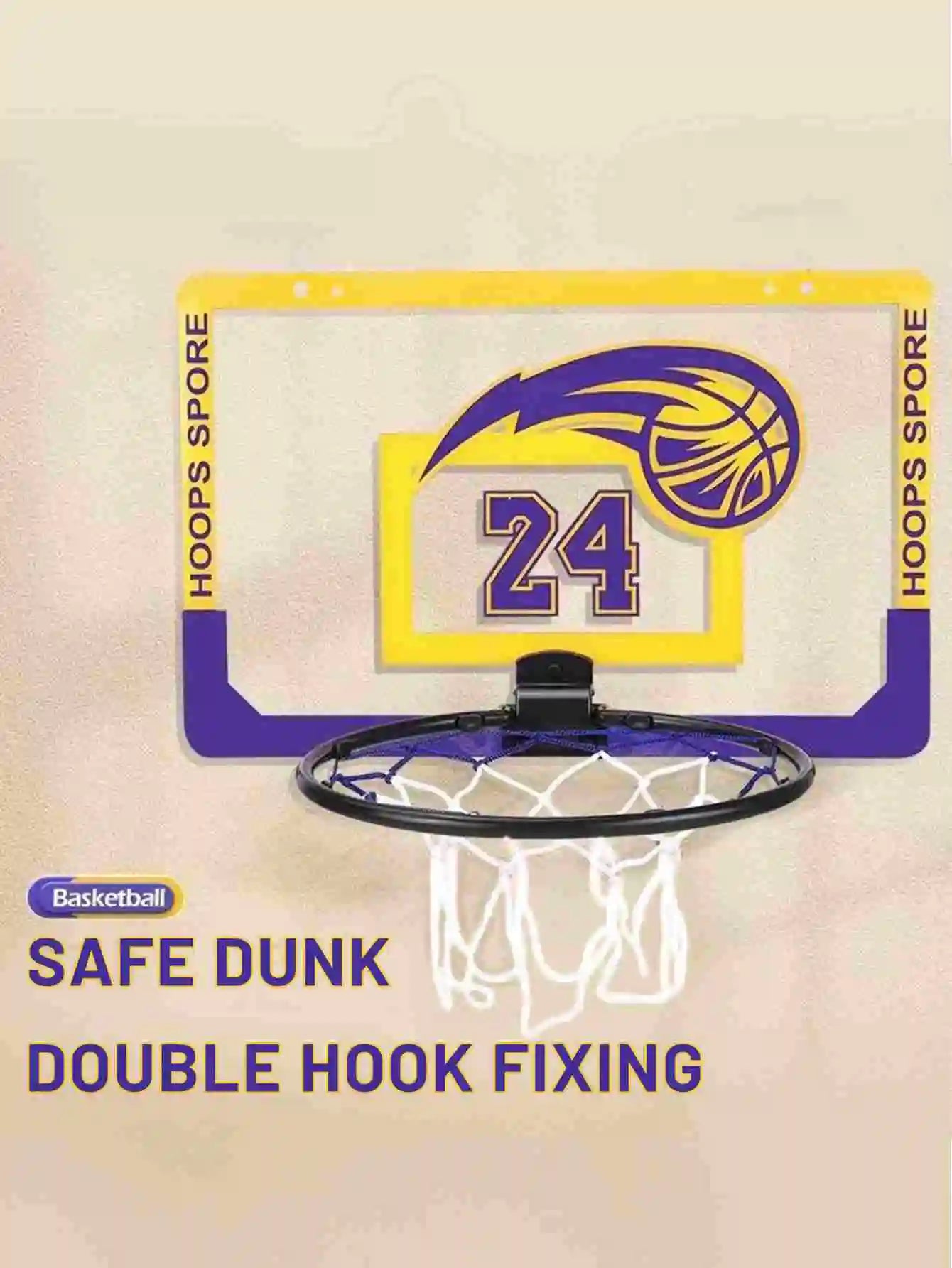 Children's Home Sports Basketball Set with Wall Bracket Non-Perforated Plastic Basketball Frame for Ages 3-12