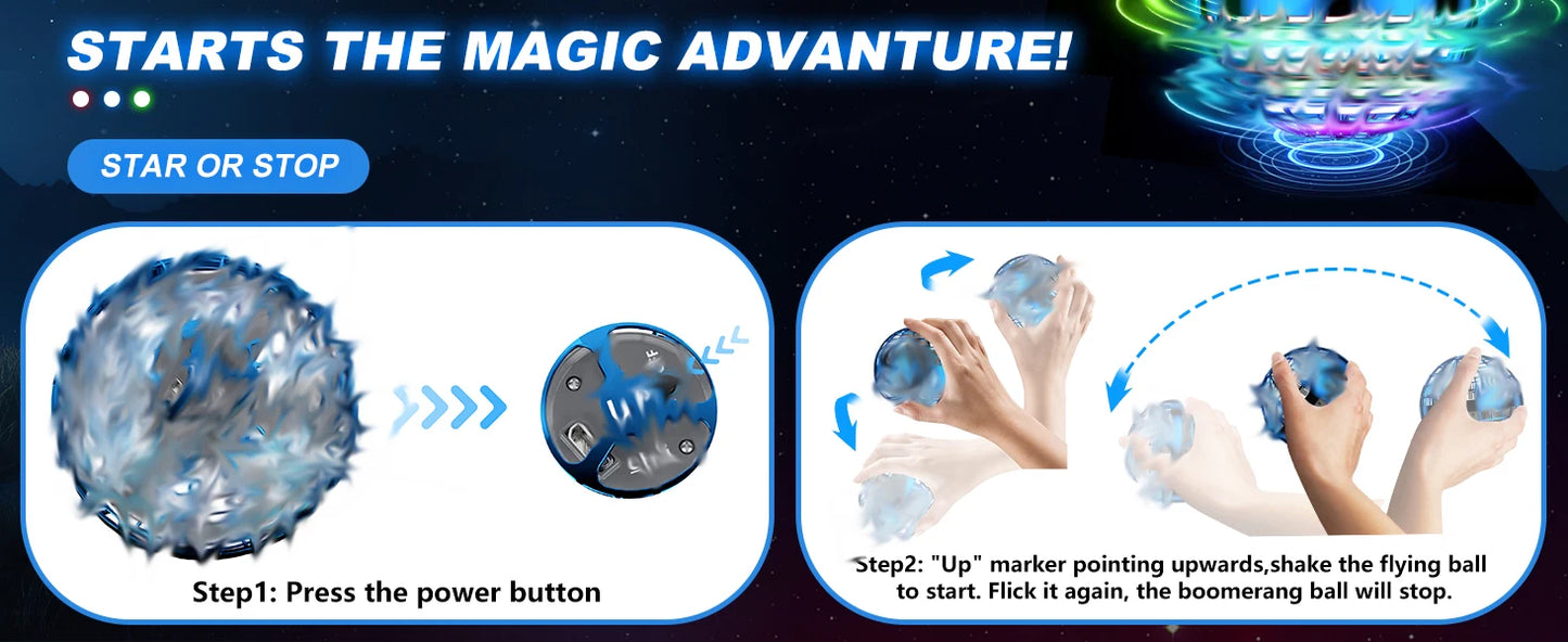 AI Flying Orb Ball Galaxy Cosmic Globe Hand Drone Boomerang Fidget Spinning Toy 9.5cm Diameter Plastic Juggling Ball for Ages 14+