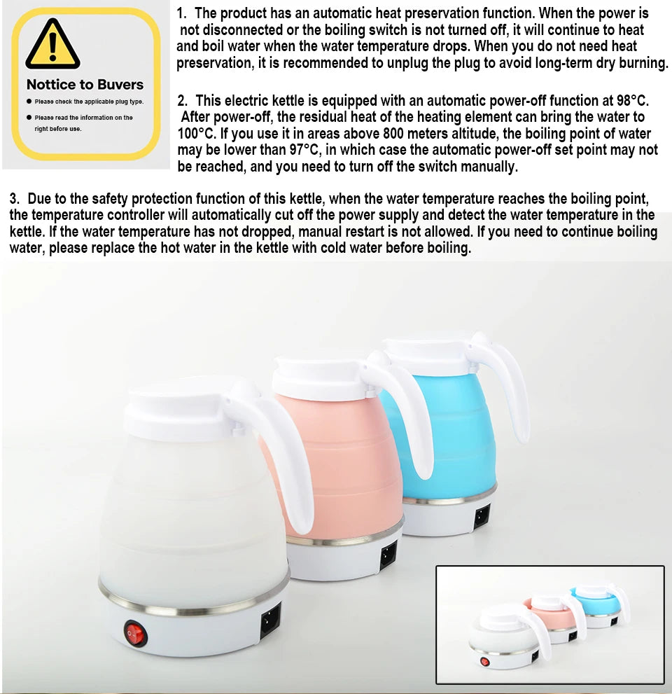 1.5L silicone folding traveling electric kettle
