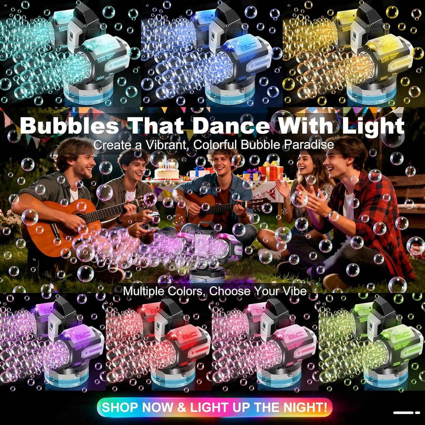 2026 RGB Bubble Machine with Remote Control 1800mAh Rechargeable Type-C for Kids Unisex No Bubble Solution Included