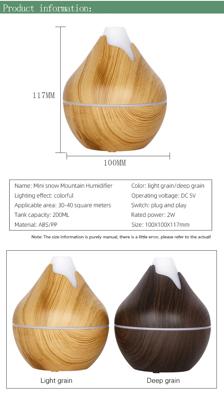 Aromatherapy Essential Oil Diffuser 350ML Wood Grain Remote Control Ultrasonic Air Humidifier Cool with 7 Color LED Light