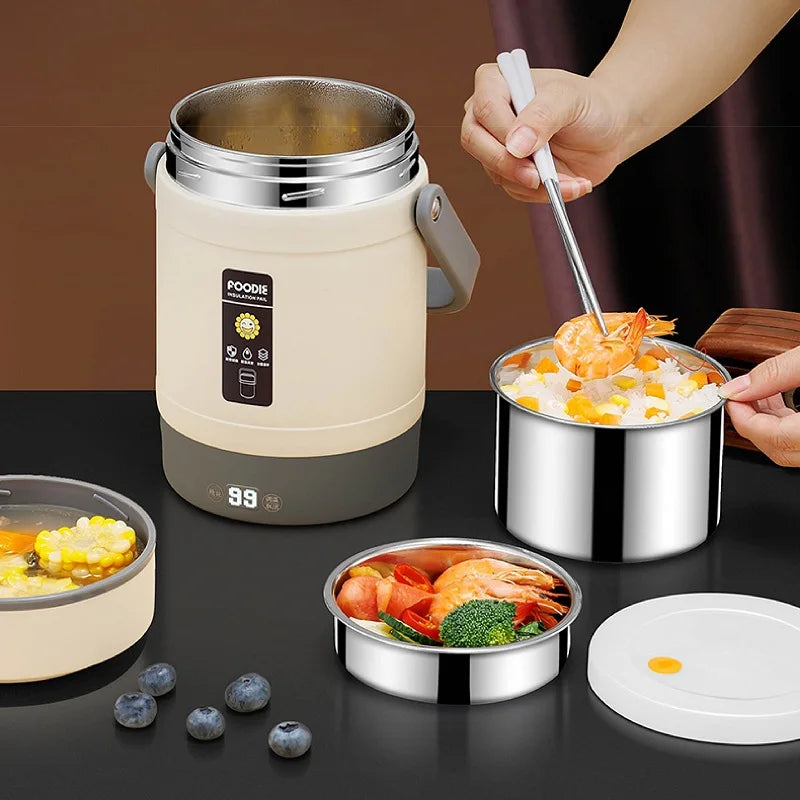 100-240V Electric Lunch Box 12V Car Rice Cooker Portable 304 Stainless Steel Double Layer Linner Thermal Insulation Lunch Box