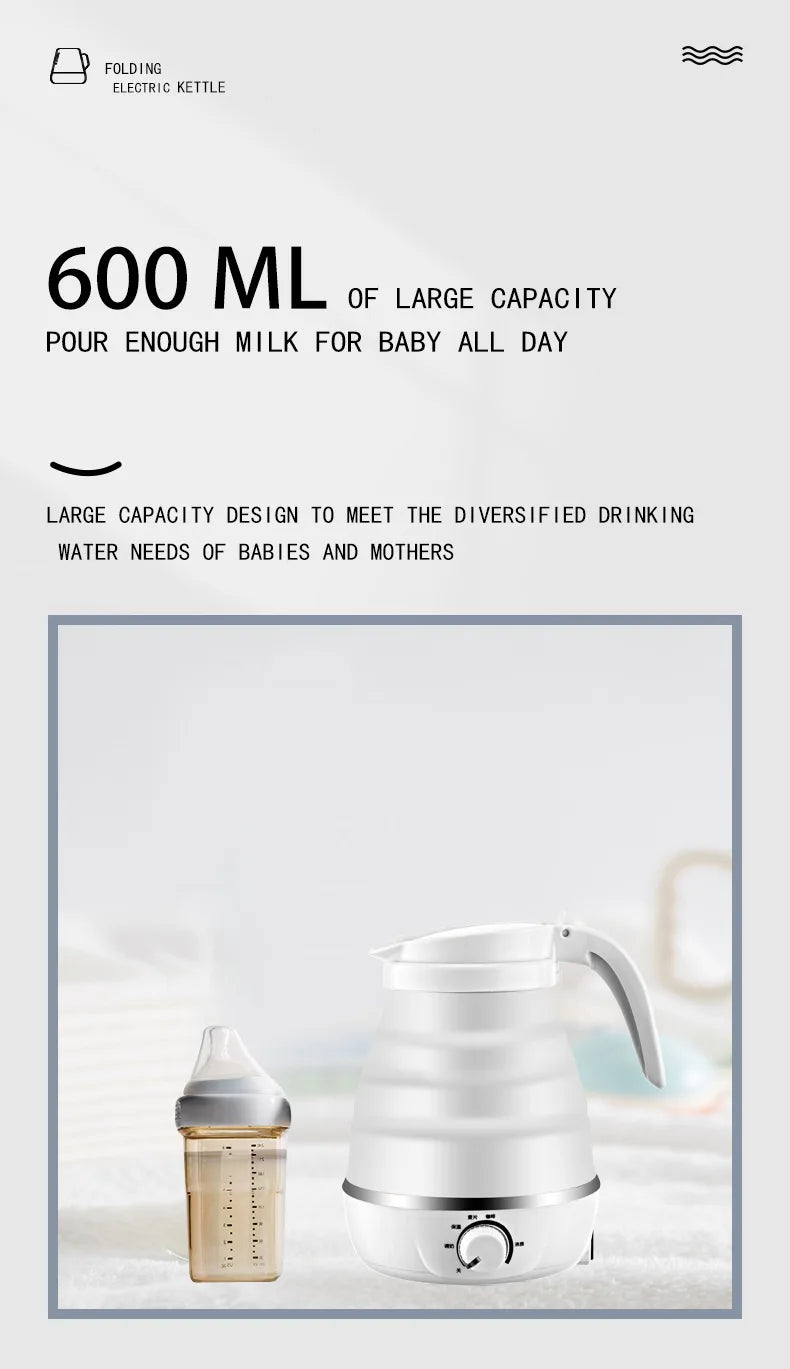 Mini Portable Fold Electric Kettle Thermostat Silicone Stainless Steel