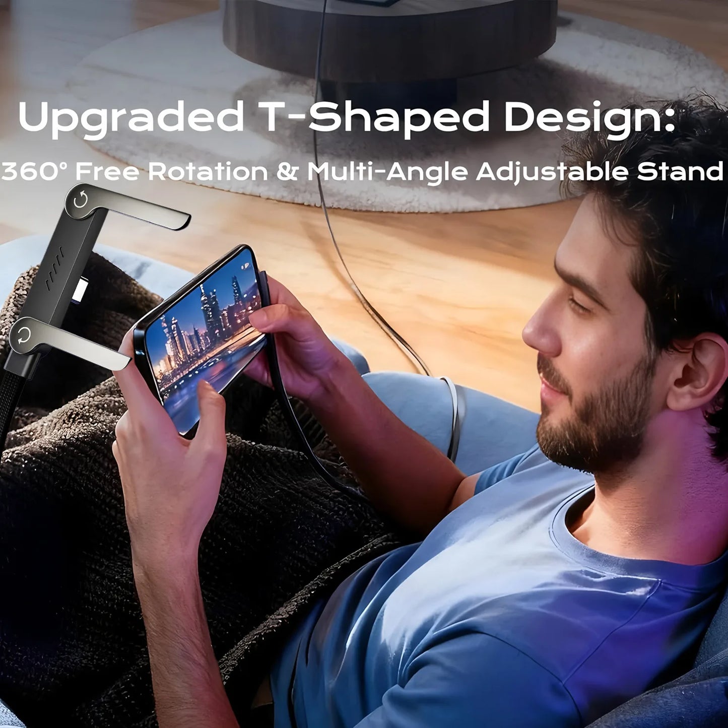 Phone Charger 2 in 1 Invisibles Holder Charger Cable 240w Fast Charging Cord with Built-in Phone Stand