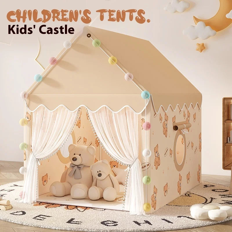 Princess Castle Play Tent for Kids Folding Indoor Play House Cubby Small Baby Tent with Solid Frame No Light Ball