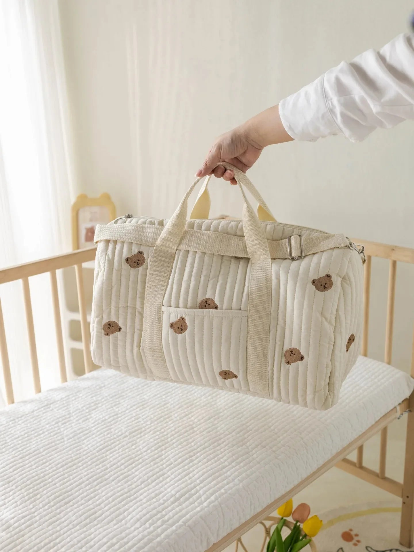 Little Bear Embroidered Handheld Shoulder Bag Cute Cartoon Large Capacity