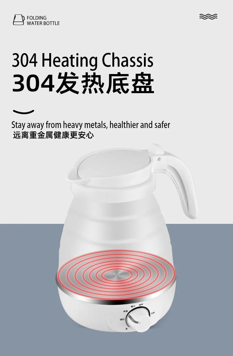 Mini Portable Fold Electric Kettle Thermostat Silicone Stainless Steel