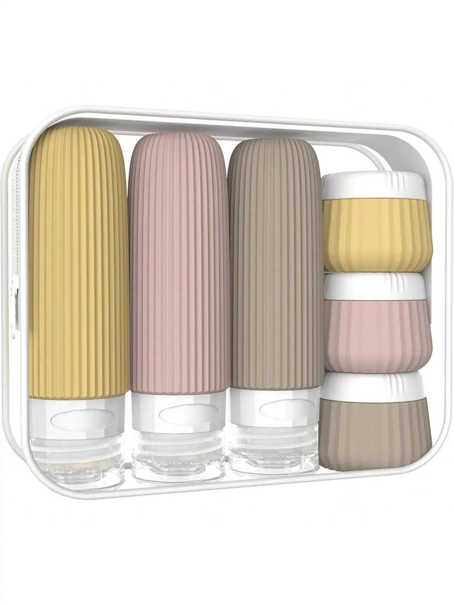 Travel Essentials Bottle Set of 6, Tsa Approved Travel Toiletry Container Set, 3 Silicone Leak-Proof Refillable Bottles and 3 Cream Jar Accessories Kit