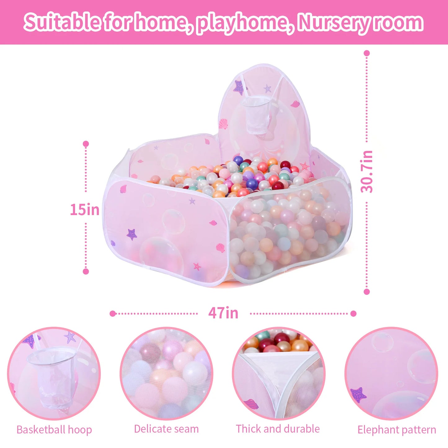 1 pc Ball Pit for Kids Pop Up Ball Pits Children Play Tent with Basketball Hoop and Zipper Storage Bag