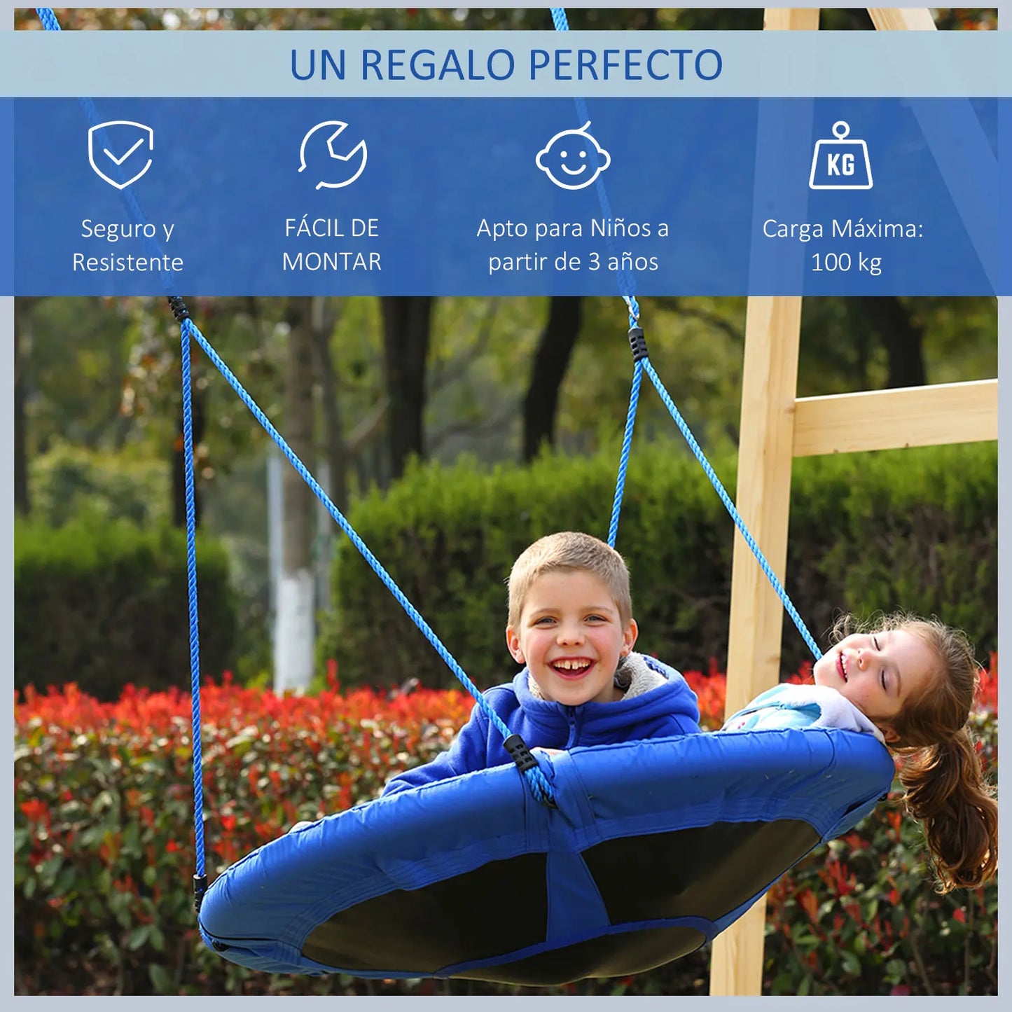 HOMCOM large children's removable garden nest swing Ø 100x180 cm blue