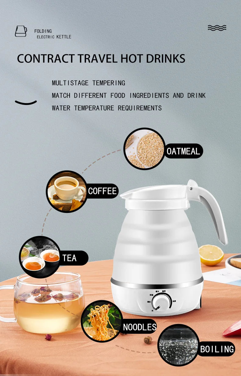 Mini Portable Fold Electric Kettle Thermostat Silicone Stainless Steel