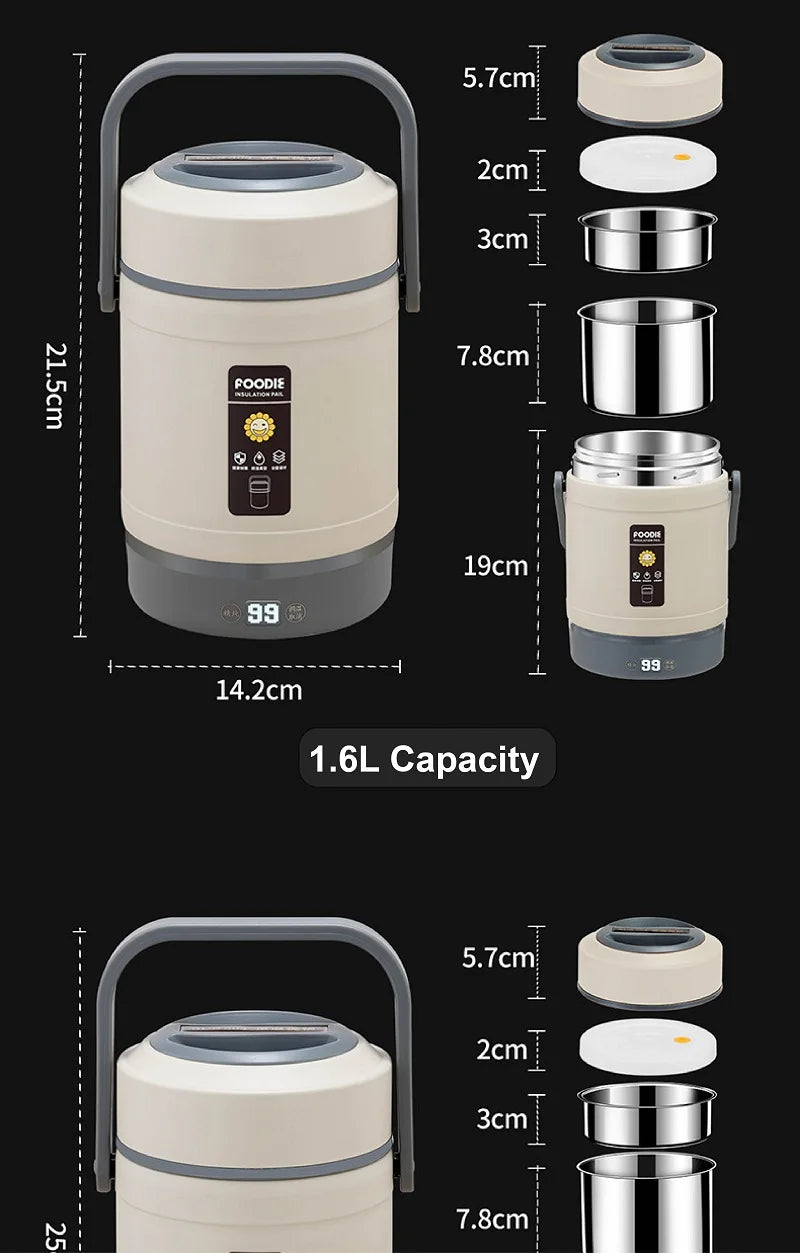 100-240V Electric Lunch Box 12V Car Rice Cooker Portable 304 Stainless Steel Double Layer Linner Thermal Insulation Lunch Box