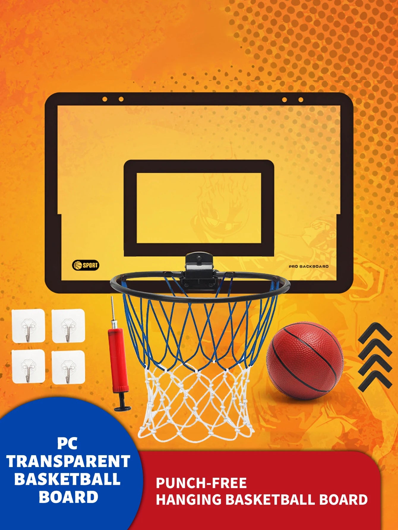 Children's Home Sports Basketball Set with Wall Bracket Non-Perforated Plastic Basketball Frame for Ages 3-12