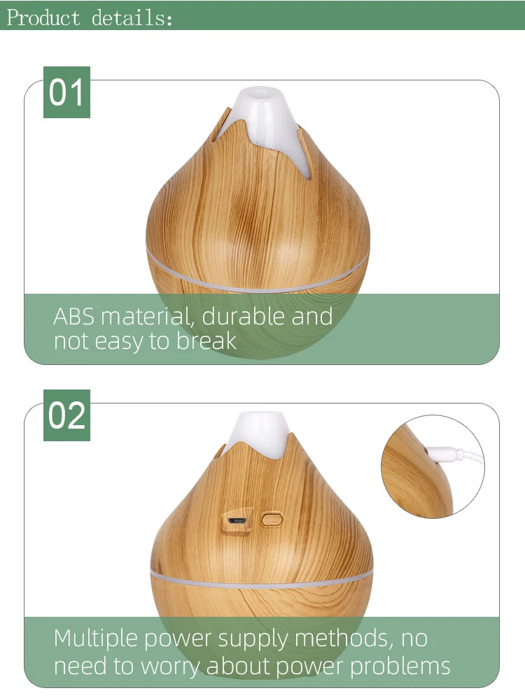 Aromatherapy Essential Oil Diffuser 350ML Wood Grain Remote Control Ultrasonic Air Humidifier Cool with 7 Color LED Light