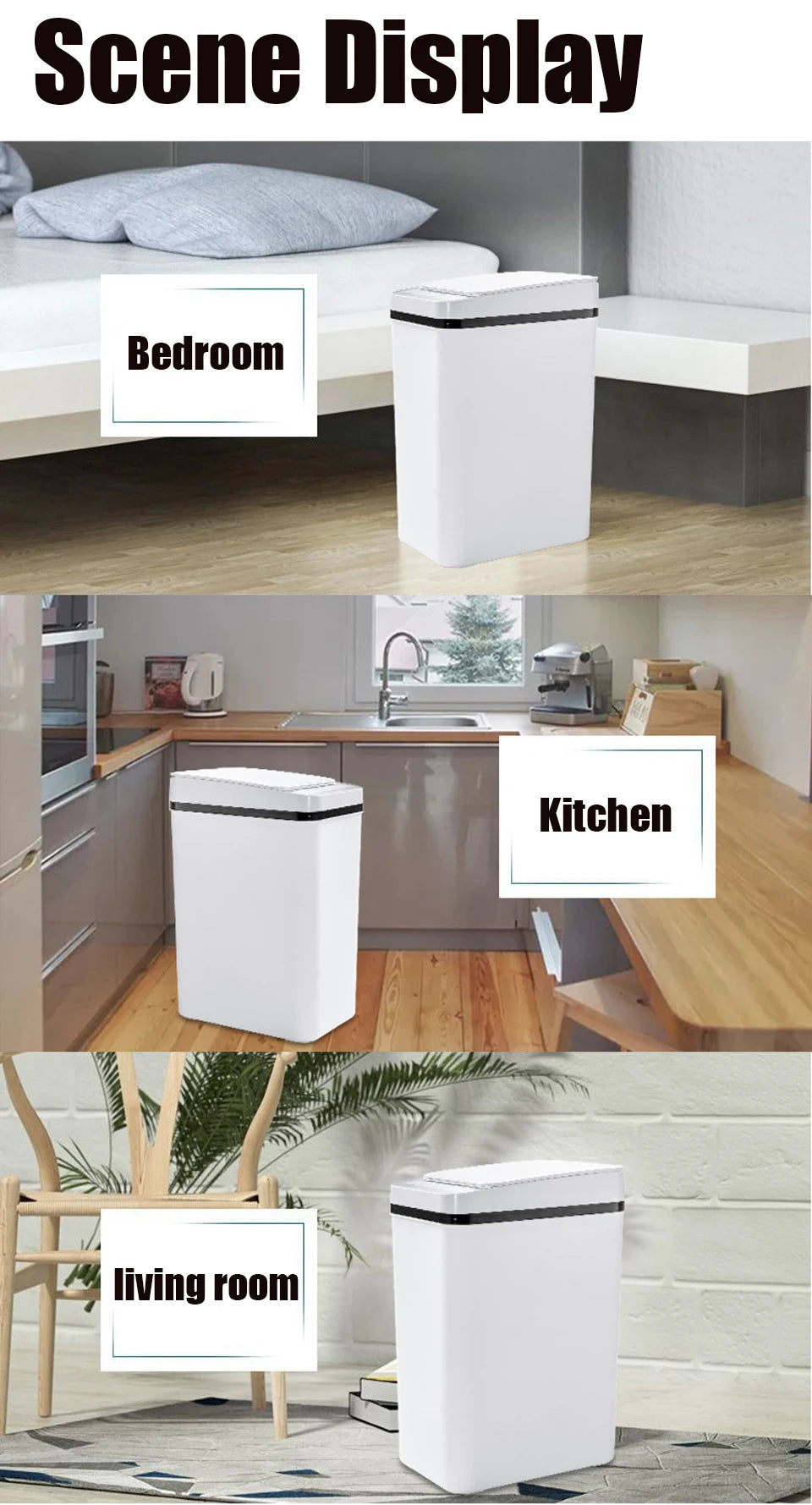 Bathroom Touchless Trash,12L Motion Sensor