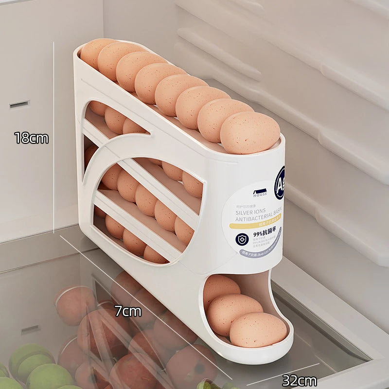 4Tiers Automatic Egg Roller Storage Holder Plastic Space Saving Egg Dispenser for Kitchen Organization