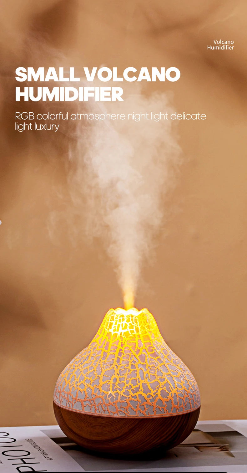 300ml Volcano USB Humidifier Desktop Air Mist Diffuser with 7-Color Night Light Ultrasonic Water Purifier Freshener with Quiet Operation