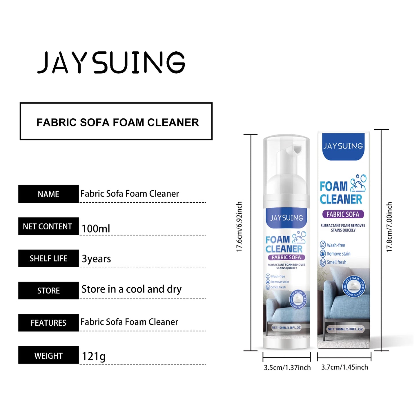 Sofa Foam Cleaner for Stain Removal & Odor Elimination - Efficient Non-Damaging Fabric Cleaner to Maintain Sofa Softness