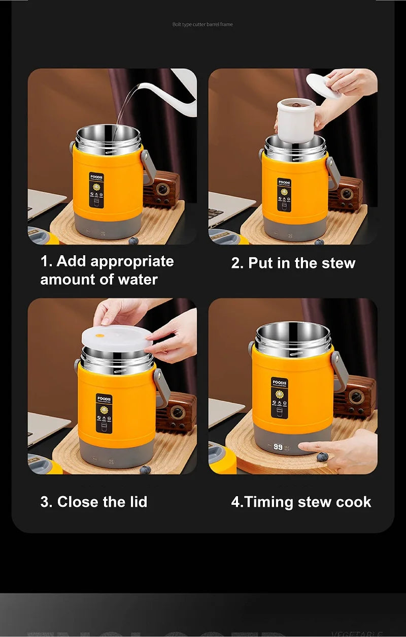 100-240V Electric Lunch Box 12V Car Rice Cooker Portable 304 Stainless Steel Double Layer Linner Thermal Insulation Lunch Box