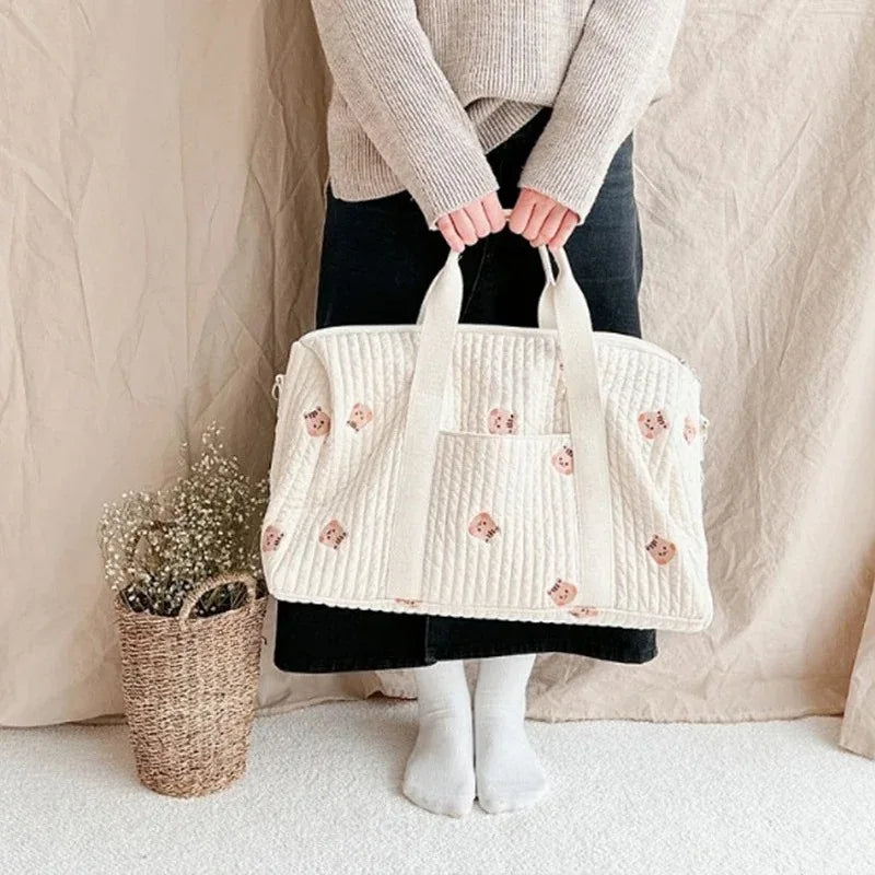 Little Bear Embroidered Handheld Shoulder Bag Cute Cartoon Large Capacity