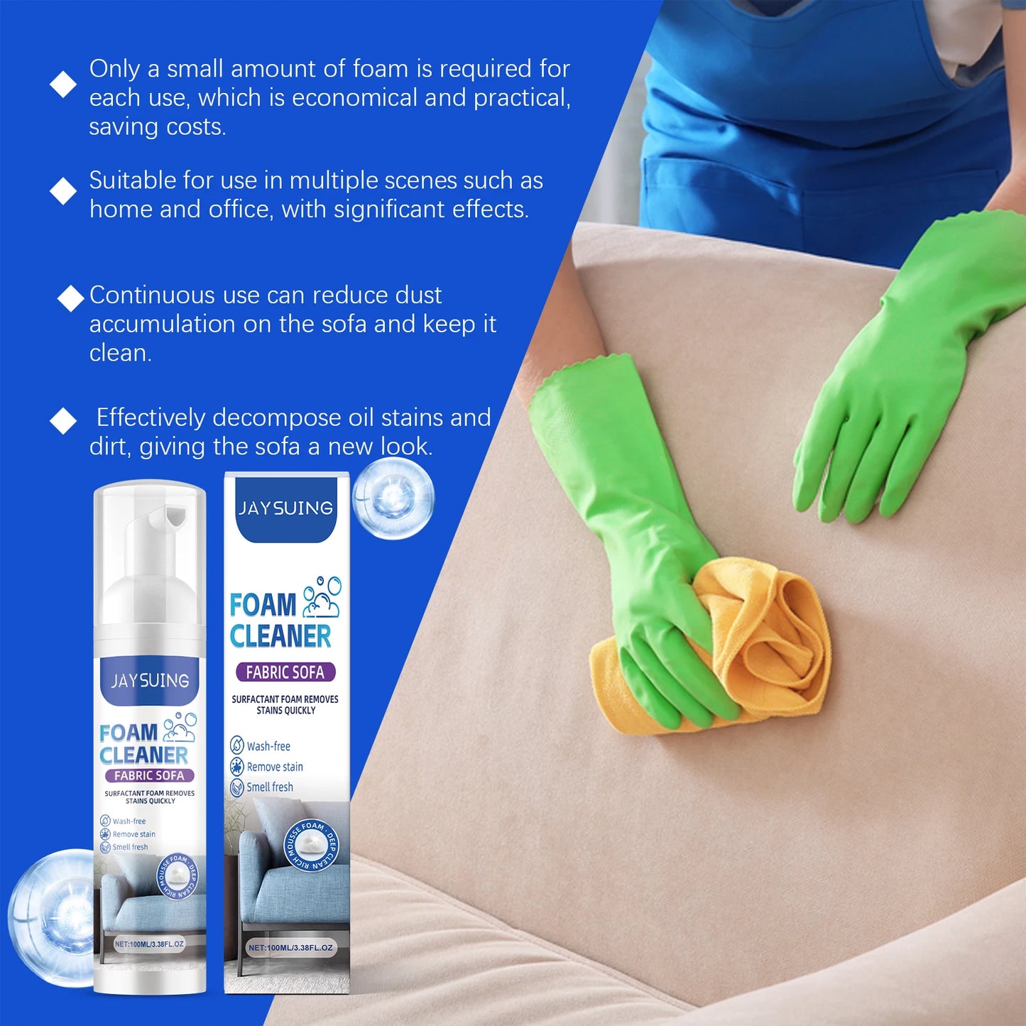 Sofa Foam Cleaner for Stain Removal & Odor Elimination - Efficient Non-Damaging Fabric Cleaner to Maintain Sofa Softness