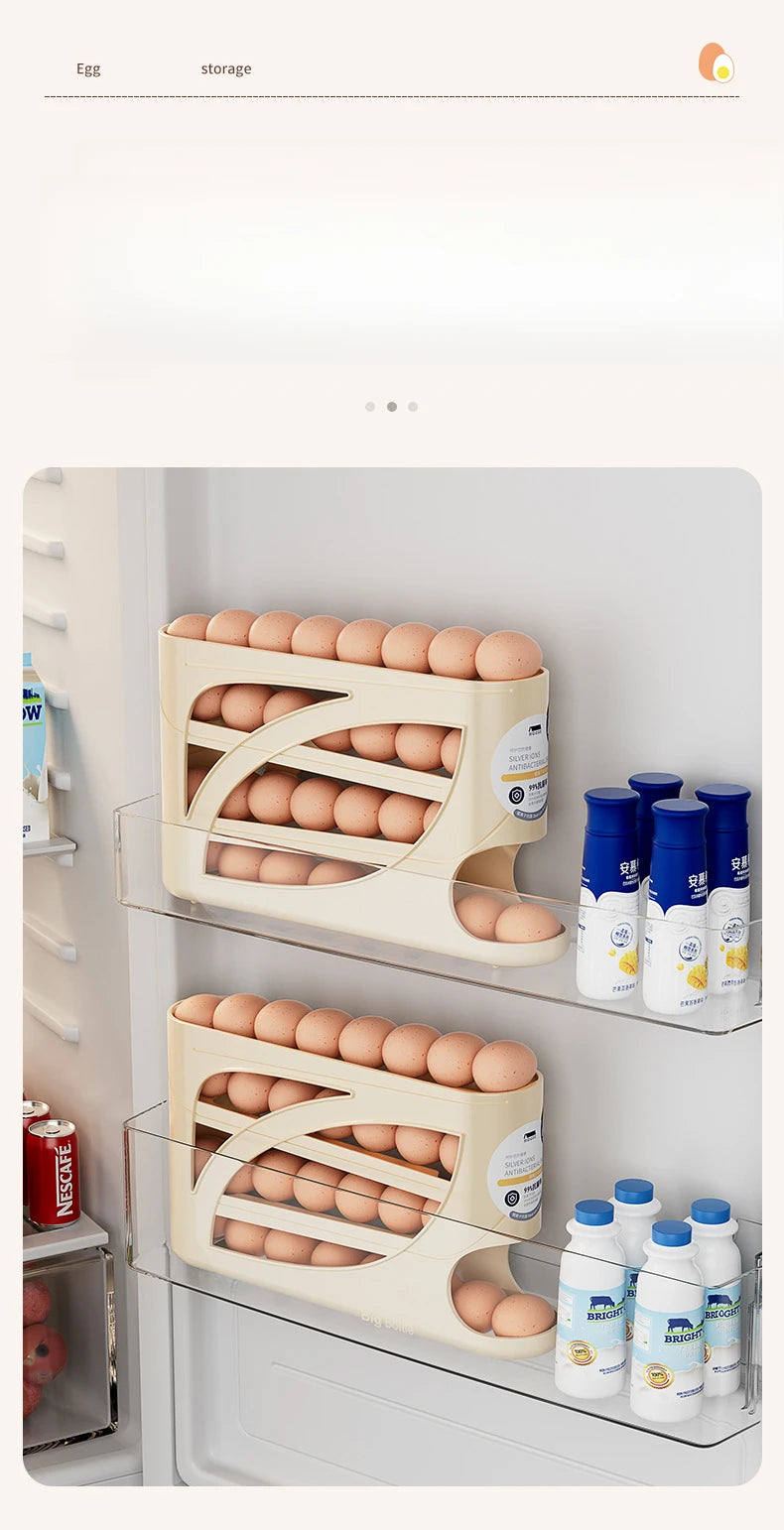 4Tiers Automatic Egg Roller Storage Holder Plastic Space Saving Egg Dispenser for Kitchen Organization