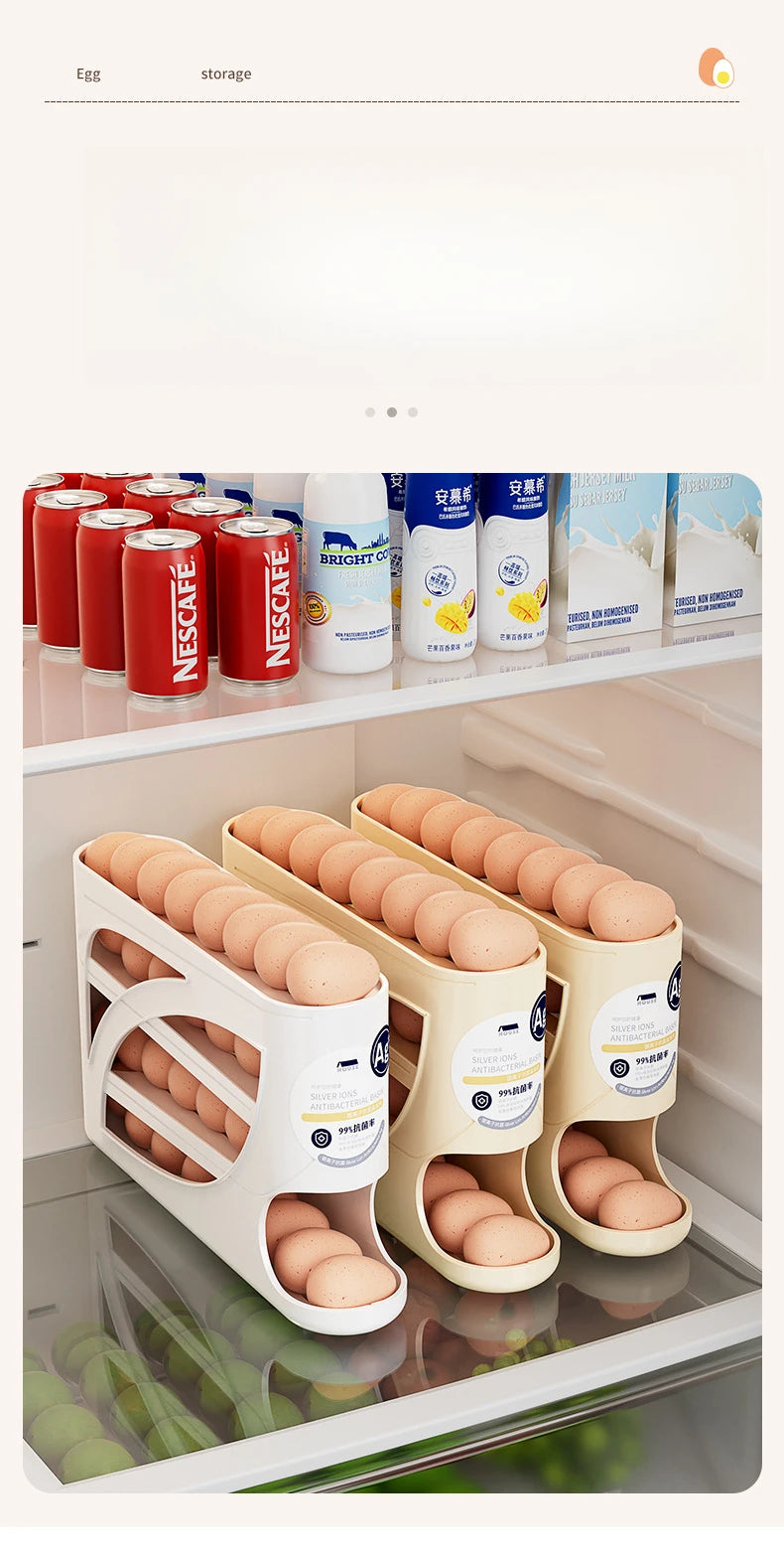 4Tiers Automatic Egg Roller Storage Holder Plastic Space Saving Egg Dispenser for Kitchen Organization