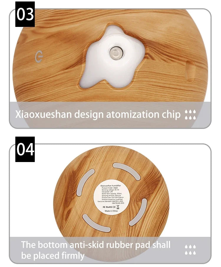 Aromatherapy Essential Oil Diffuser 350ML Wood Grain Remote Control Ultrasonic Air Humidifier Cool with 7 Color LED Light