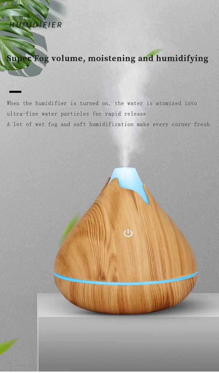 Aromatherapy Essential Oil Diffuser 350ML Wood Grain Remote Control Ultrasonic Air Humidifier Cool with 7 Color LED Light