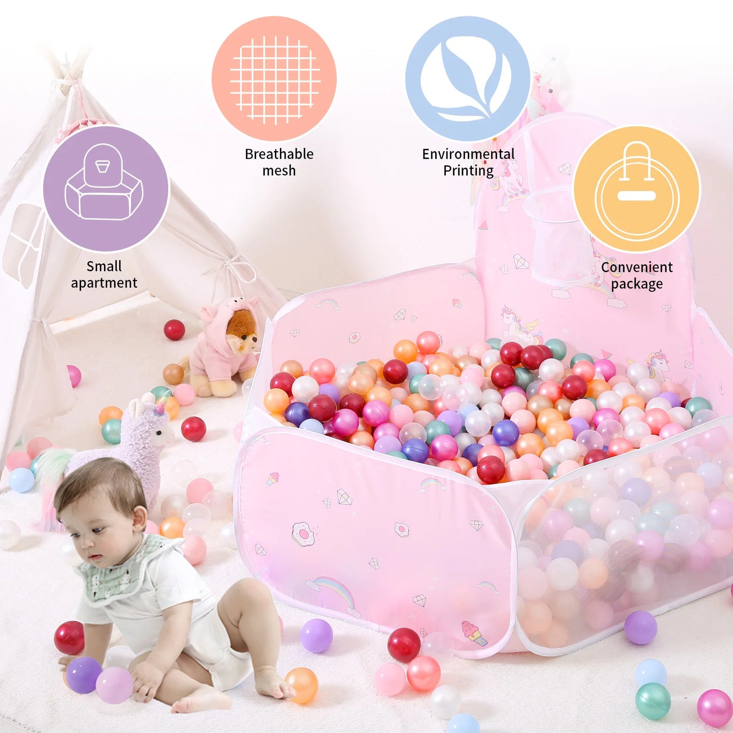 1 pc Ball Pit for Kids Pop Up Ball Pits Children Play Tent with Basketball Hoop and Zipper Storage Bag