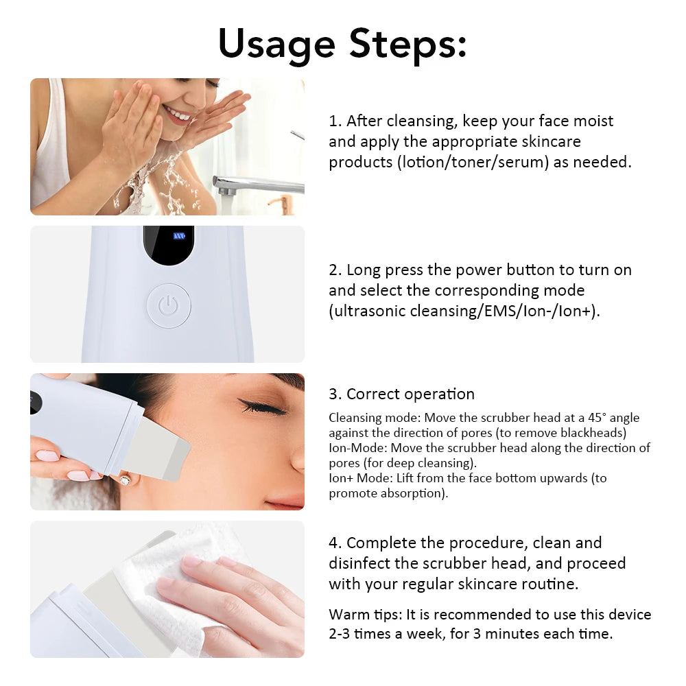 Ultrasonic Skin Scrubber Skin Spatula Ion Deep Face Cleaning