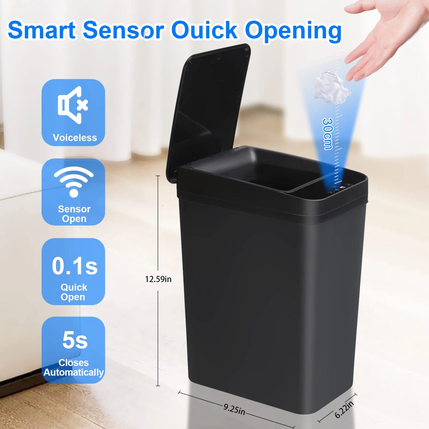 Bathroom Touchless Trash,12L Motion Sensor