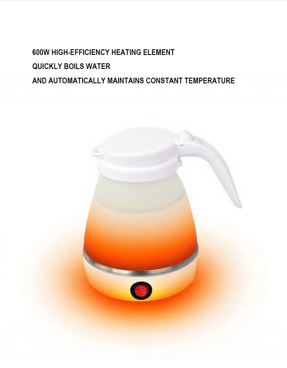 Mini foldable electric kettle 0.6L portable electric kettle household travel water heater silicone compression 110V-220V