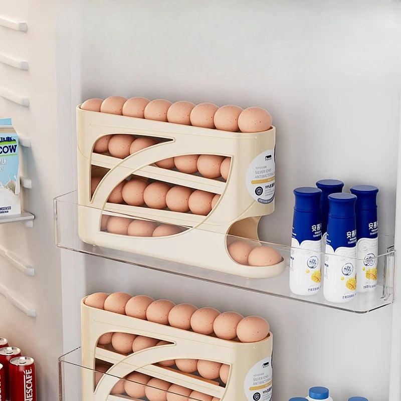 4Tiers Automatic Egg Roller Storage Holder Plastic Space Saving Egg Dispenser for Kitchen Organization