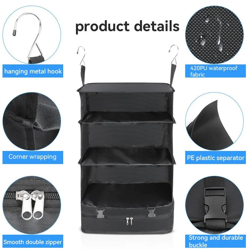 1 Set  Luggage Travel Organizer Hanging Packing Cubes Hanging Shelves